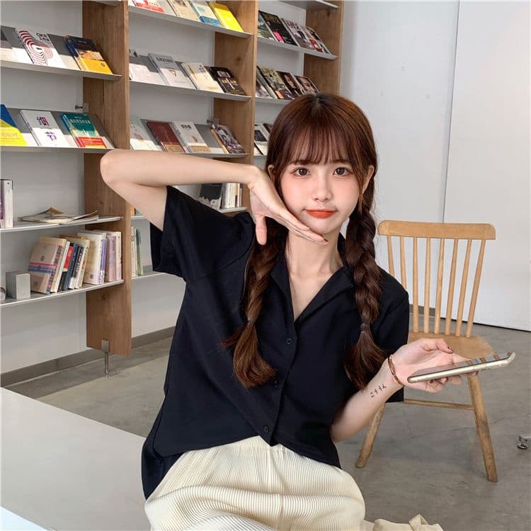 품격 폴로 칼라 화이트 여성 셔츠 디자인 센스 작은 대중 맨위 여성 다용도 반팔 셔츠 트렌디 상세 이미지 43