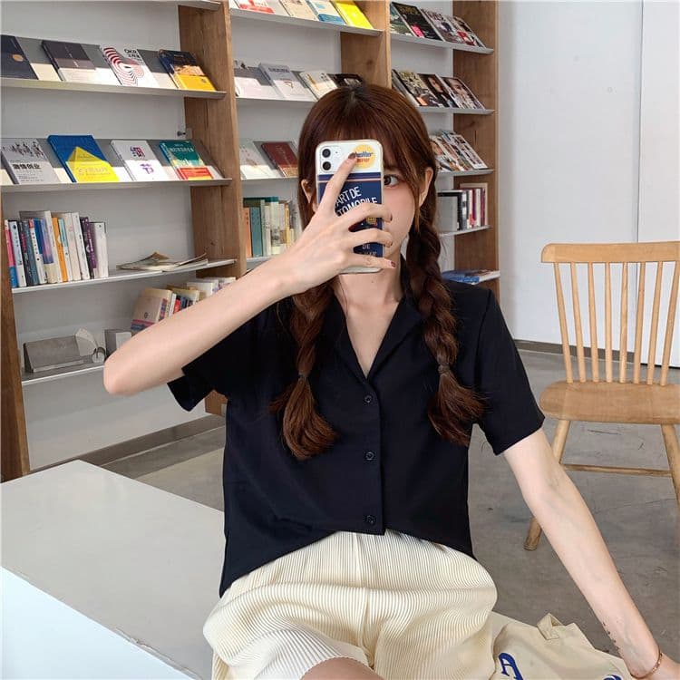 품격 폴로 칼라 화이트 여성 셔츠 디자인 센스 작은 대중 맨위 여성 다용도 반팔 셔츠 트렌디 상세 이미지 44