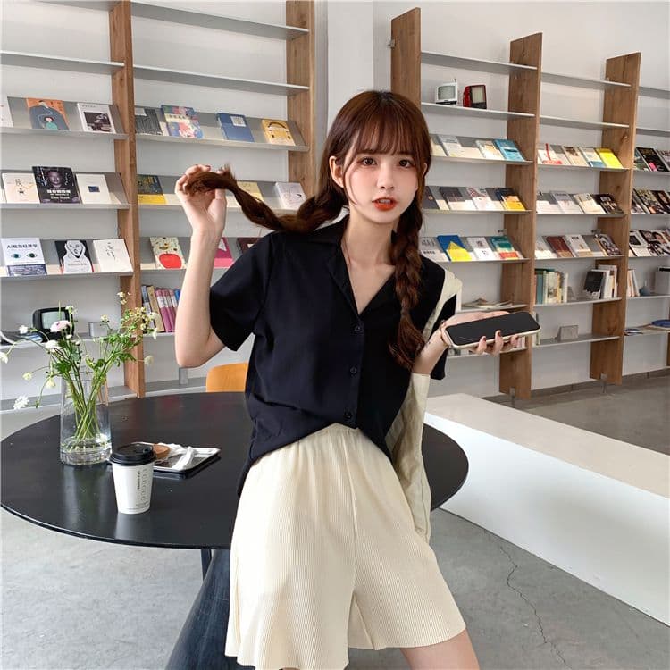 품격 폴로 칼라 화이트 여성 셔츠 디자인 센스 작은 대중 맨위 여성 다용도 반팔 셔츠 트렌디 상세 이미지 45