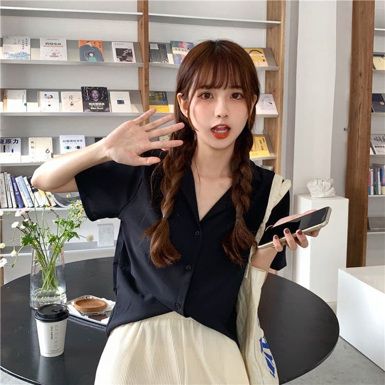 품격 폴로 칼라 화이트 여성 셔츠 디자인 센스 작은 대중 맨위 여성 다용도 반팔 셔츠 트렌디 상세 이미지 46