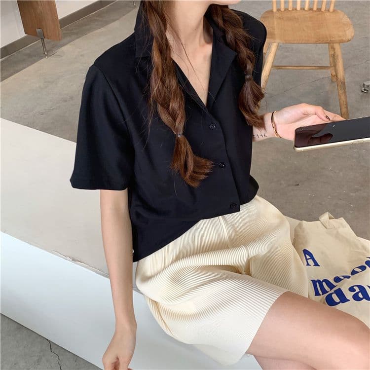 품격 폴로 칼라 화이트 여성 셔츠 디자인 센스 작은 대중 맨위 여성 다용도 반팔 셔츠 트렌디 상세 이미지 47