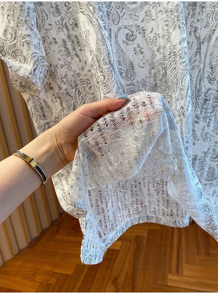 원본 원단 특별 빅 사이즈 300 근 자카드 홀로우 아웃 티셔츠 여성용 짧은 소매 2026 새로운 맨위 여름 상세 이미지 8