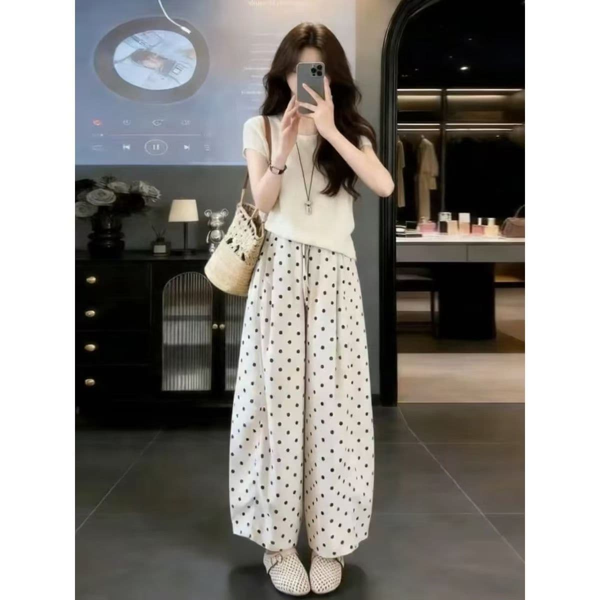 자이언트 잘 생긴 ootd 착용 가져 가라. 전체 집합 2026 새로운 반팔 티셔츠 여성 여름 와이드 레그 팬츠 캐주얼 투피스 슈트 이미지 4