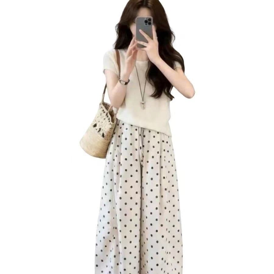 자이언트 잘 생긴 ootd 착용 가져 가라. 전체 집합 2026 새로운 반팔 티셔츠 여성 여름 와이드 레그 팬츠 캐주얼 투피스 슈트 상세 이미지 3