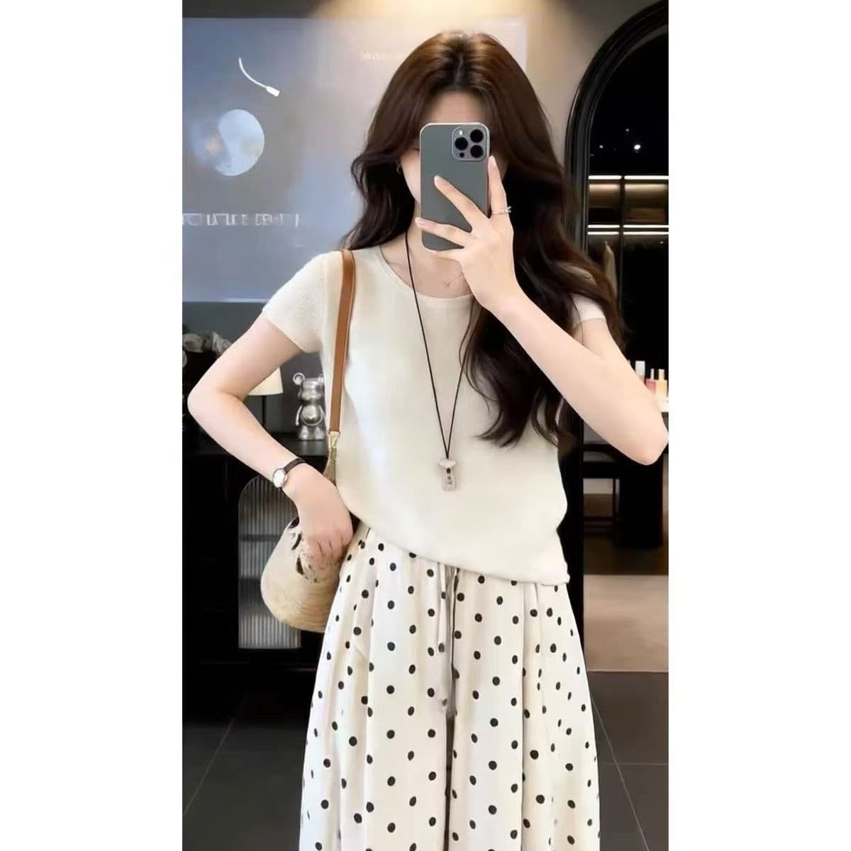자이언트 잘 생긴 ootd 착용 가져 가라. 전체 집합 2026 새로운 반팔 티셔츠 여성 여름 와이드 레그 팬츠 캐주얼 투피스 슈트 상세 이미지 6