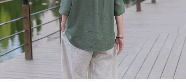 여름 새로운 V넥 다용도 오픈 가디건 루즈핏 슬림해 보이는 여성 문예 레트로 미니멀리즘 바람 면 린넨 반팔 셔츠 맨위 상세 이미지 9