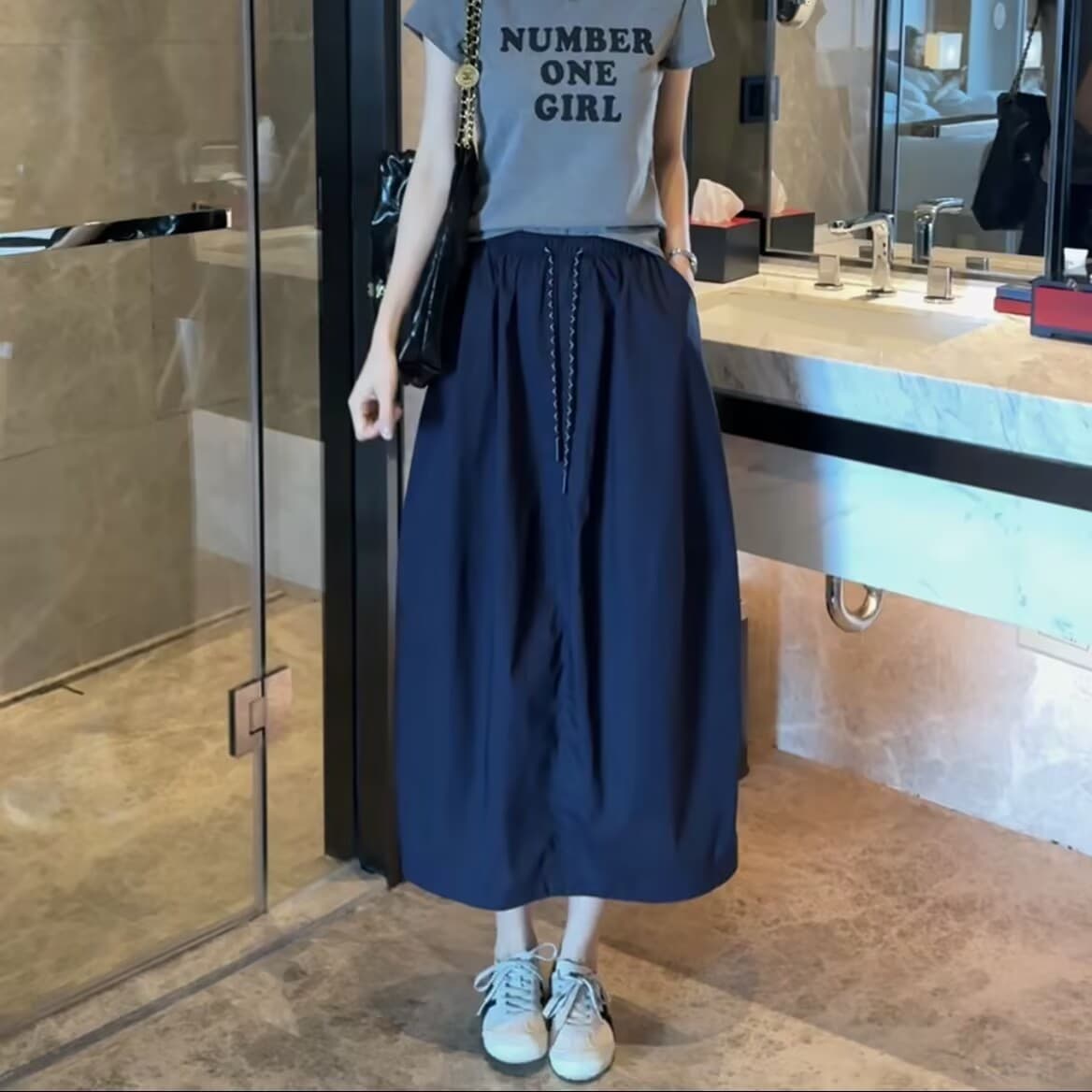 패션 캐주얼 세트 여성 여름 새로운 만화 작은 곰 프린트 반팔 티셔츠 반신 스커트 투피스 세트 상세 이미지 7
