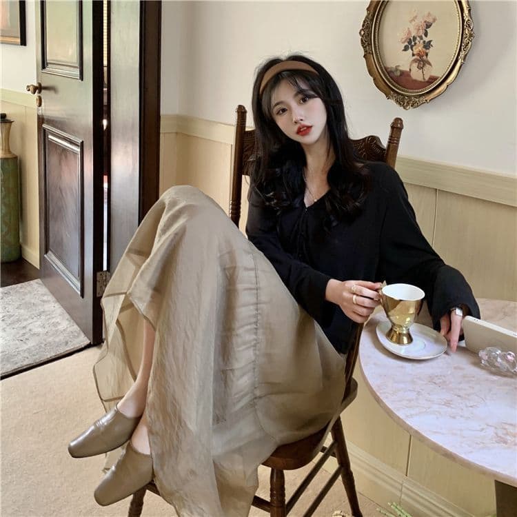 매우 요정 ~ 중 망사 반신 스커트 여성 봄 드레스 2026 새로운 하이웨이스트 슬림해 보이는 중간 길이 A라인 스커트 우산 치마 상세 이미지 12