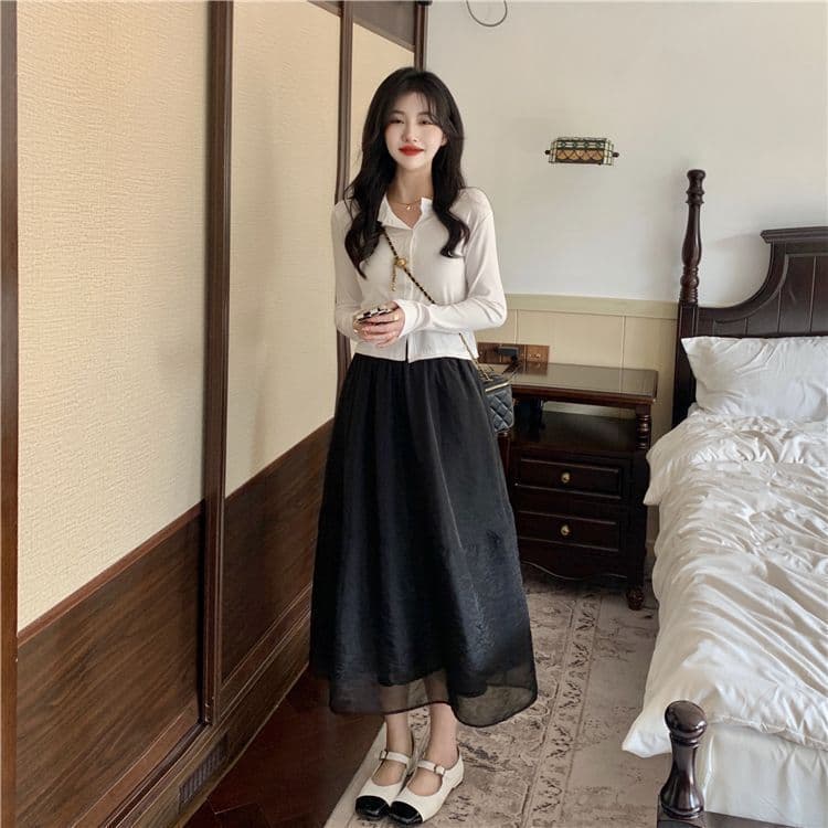 매우 요정 ~ 중 망사 반신 스커트 여성 봄 드레스 2026 새로운 하이웨이스트 슬림해 보이는 중간 길이 A라인 스커트 우산 치마 상세 이미지 33