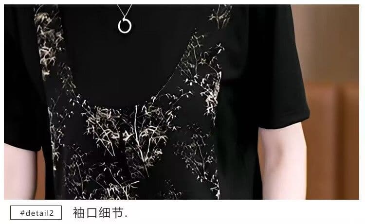 사면 신축 직공 울 패션 세트 여성 여름 새로운 루즈핏 페이크 레이어드 반팔 9부 바지 투피스 세트 상세 이미지 21