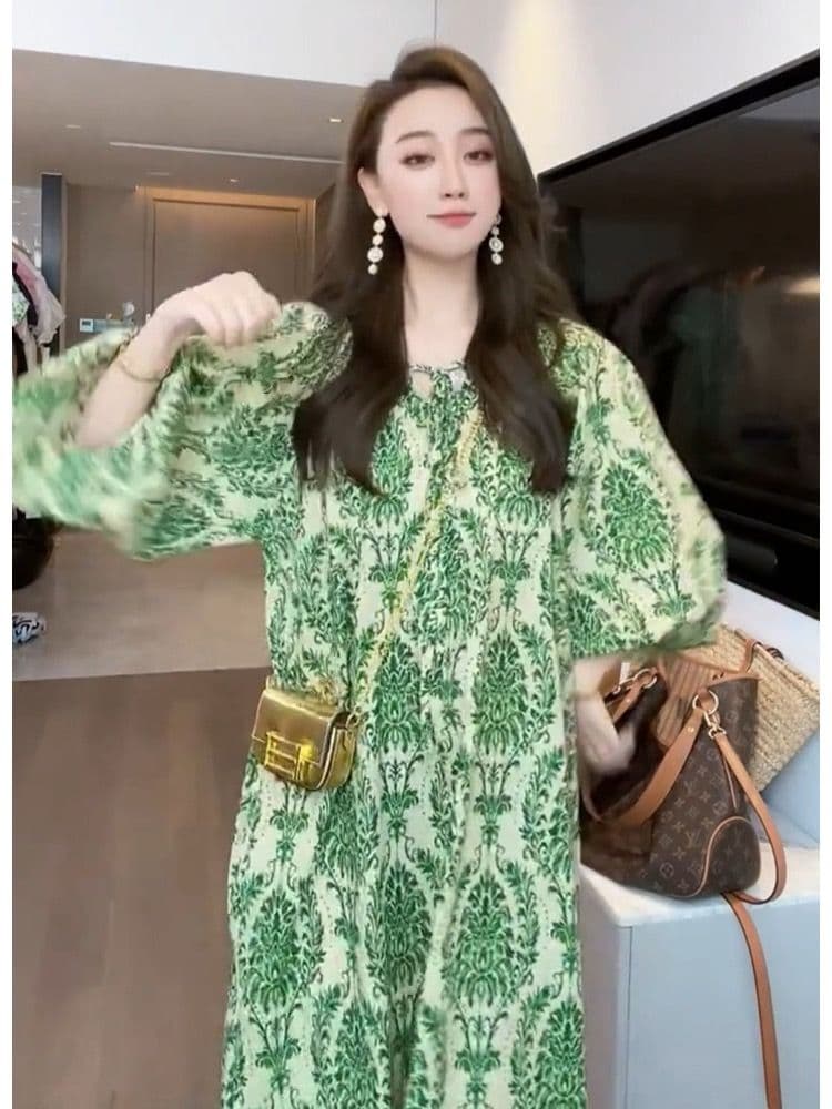 2026 년 이른 봄 프랑스식 레트로 근사한 고급 센스 여성 드레스 녹색 배 모양 몸 캐주얼 슬림해 보이는 치마 상세 이미지 3