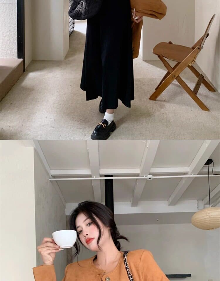 빅 사이즈 패션 세트 여성 가을 작은 샤넬 스타일 긴팔 재킷 지방 mm 검정색 슬립 드레스 슬림해 보이는 투피스 세트 상세 이미지 8