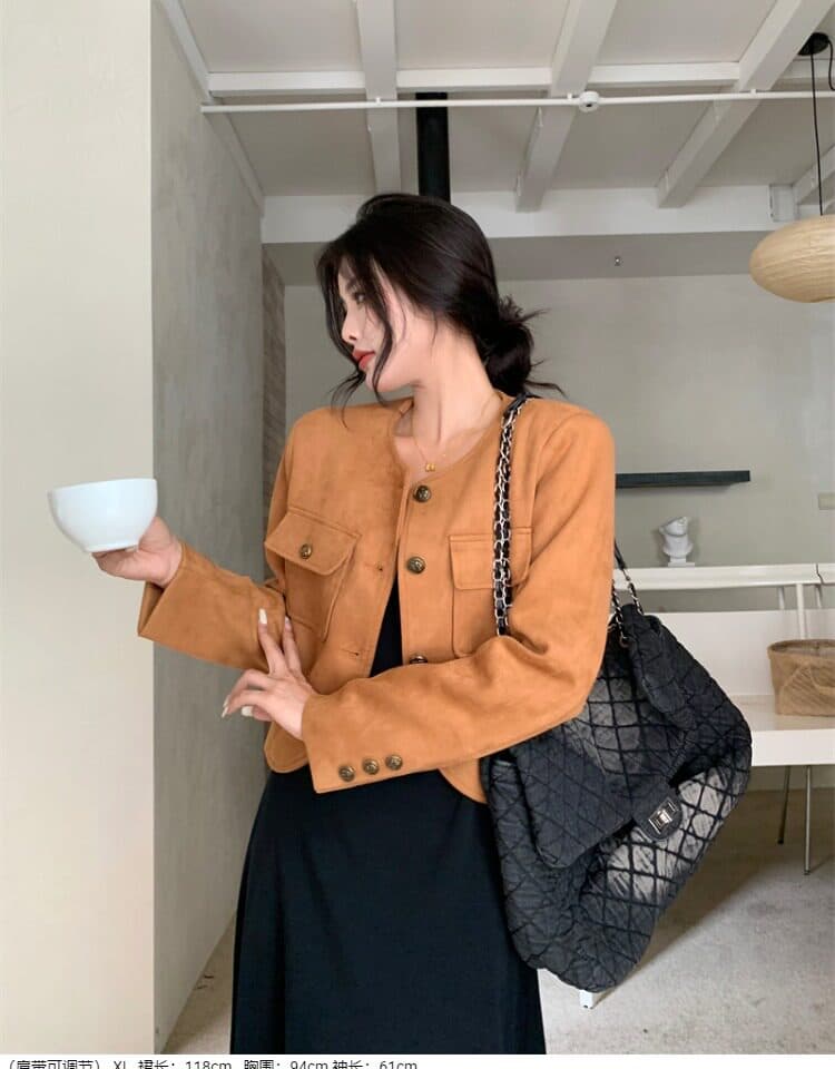 빅 사이즈 패션 세트 여성 가을 작은 샤넬 스타일 긴팔 재킷 지방 mm 검정색 슬립 드레스 슬림해 보이는 투피스 세트 상세 이미지 17