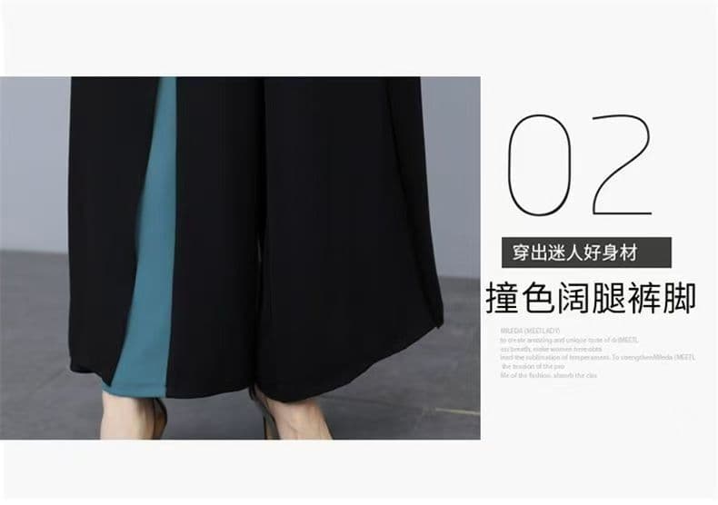 여름 2026 년 새로운 품격 엄마 고급 캐주얼 패션 배색 투피스 세트 치마바지 와이드 레그 팬츠 세트 여성 상세 이미지 7