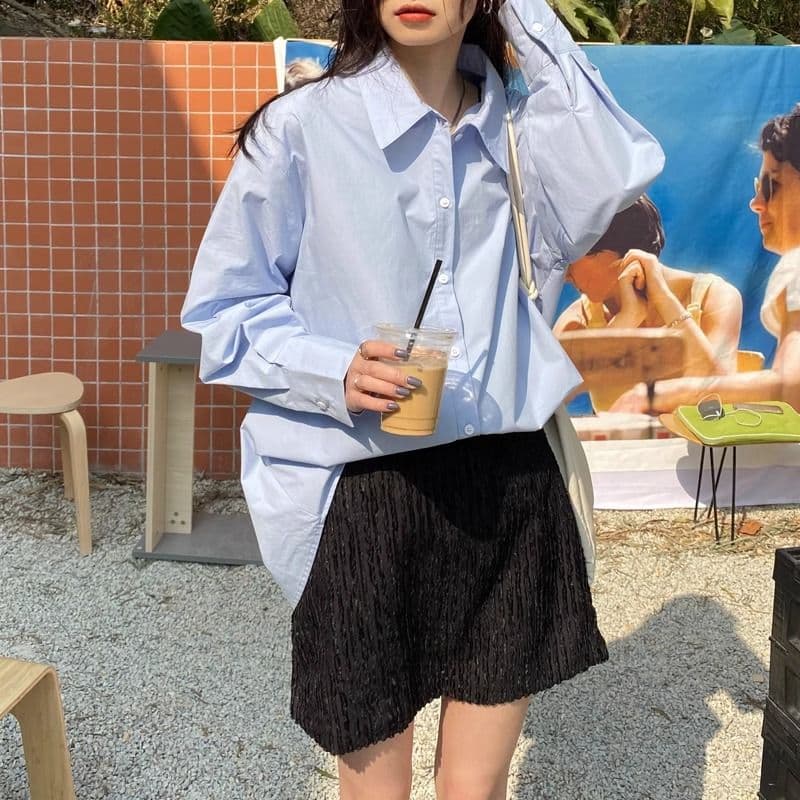 2026 가을 새로운 여성 셔츠 한국 스타일 루즈핏 느긋한 바람 표지 고기 슬림해 보이는 긴팔 자외선 차단 셔츠 재킷 맨위 이미지 4