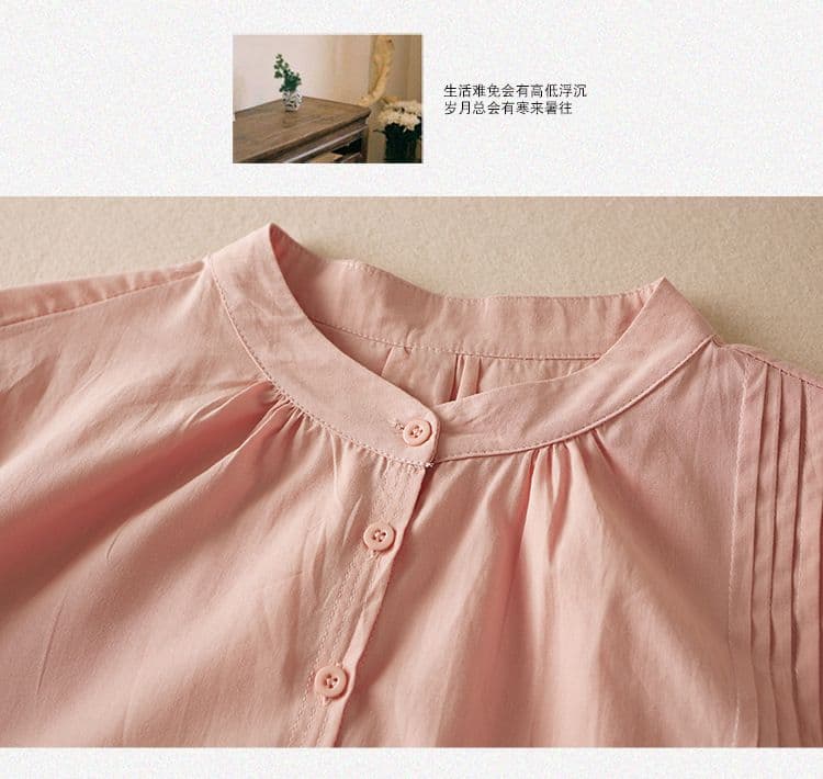 품격 문예 미니멀리즘 바람 면 린넨 반팔 여성 셔츠 올해 여름 새로운 국풍 스탠드 칼라 오픈 가디건 루즈핏 맨위 상세 이미지 3