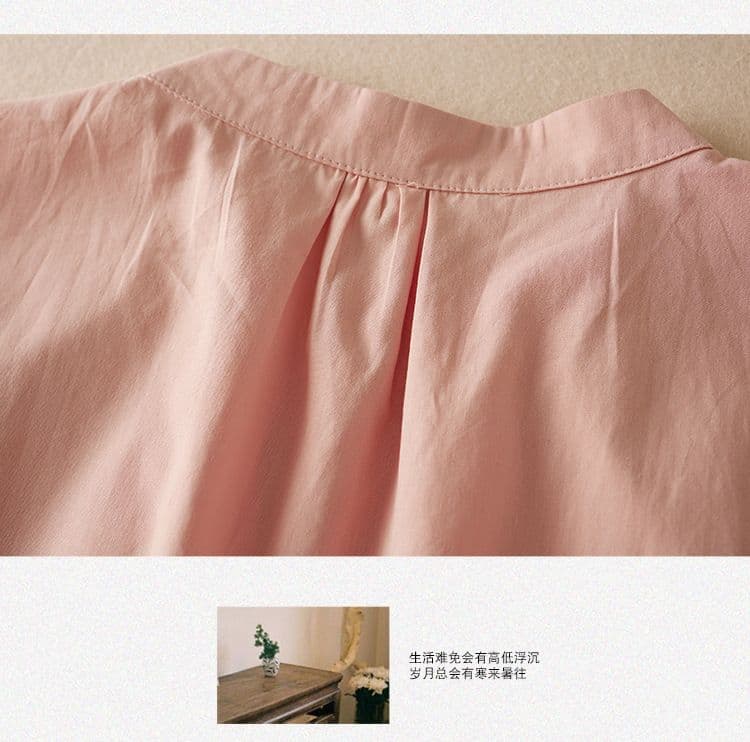 품격 문예 미니멀리즘 바람 면 린넨 반팔 여성 셔츠 올해 여름 새로운 국풍 스탠드 칼라 오픈 가디건 루즈핏 맨위 상세 이미지 5