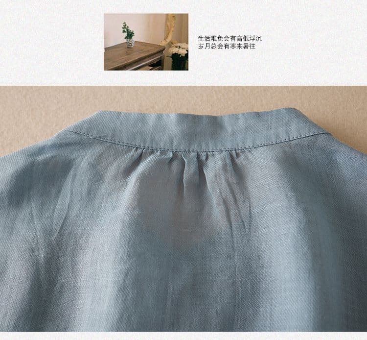품격 문예 미니멀리즘 바람 면 린넨 반팔 여성 셔츠 올해 여름 새로운 국풍 스탠드 칼라 오픈 가디건 루즈핏 맨위 상세 이미지 12