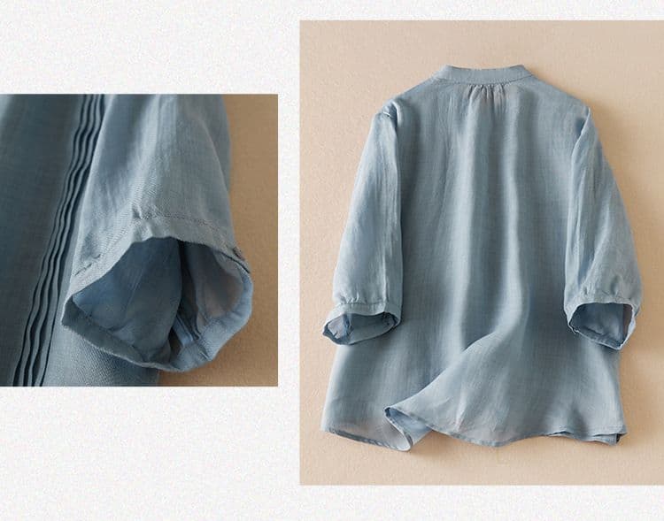 품격 문예 미니멀리즘 바람 면 린넨 반팔 여성 셔츠 올해 여름 새로운 국풍 스탠드 칼라 오픈 가디건 루즈핏 맨위 상세 이미지 13