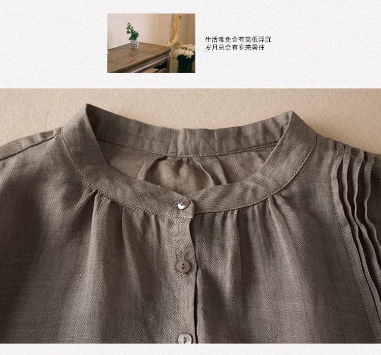 품격 문예 미니멀리즘 바람 면 린넨 반팔 여성 셔츠 올해 여름 새로운 국풍 스탠드 칼라 오픈 가디건 루즈핏 맨위 상세 이미지 19