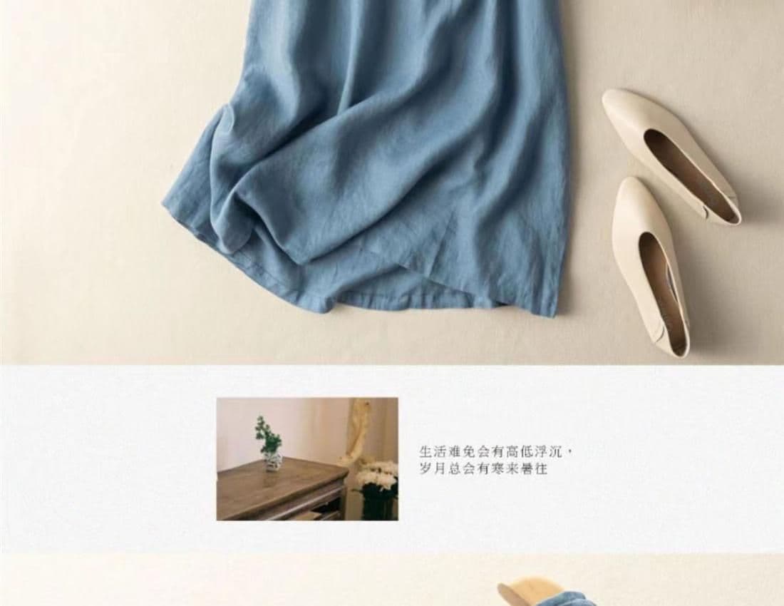 작은 청신 조끼 민소매 치마 면 린넨 여성 의류 여름 새로운 품격 슬림해 보이는 루즈핏 캐주얼 중간 길이 드레스 상세 이미지 7