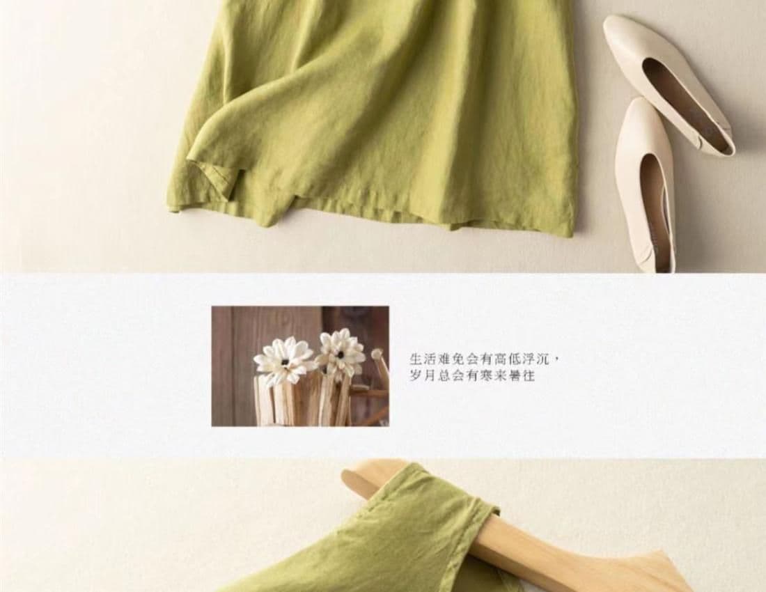 작은 청신 조끼 민소매 치마 면 린넨 여성 의류 여름 새로운 품격 슬림해 보이는 루즈핏 캐주얼 중간 길이 드레스 상세 이미지 12