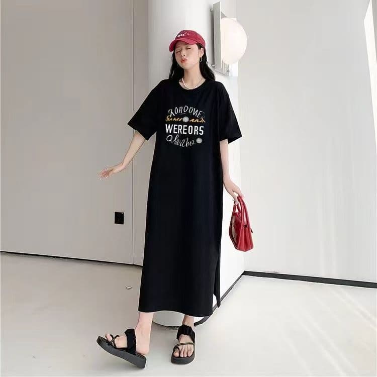 빅 사이즈 티셔츠 치마 트임 여름 지방 mm 드레스 가정 루즈핏 나이트 드레스 여성 국경 간 최적의 이미지 3