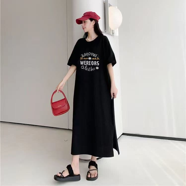 빅 사이즈 티셔츠 치마 트임 여름 지방 mm 드레스 가정 루즈핏 나이트 드레스 여성 국경 간 최적의 이미지 4