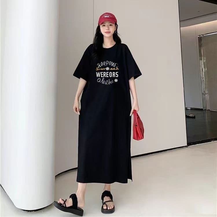 빅 사이즈 티셔츠 치마 트임 여름 지방 mm 드레스 가정 루즈핏 나이트 드레스 여성 국경 간 최적의 상세 이미지 5