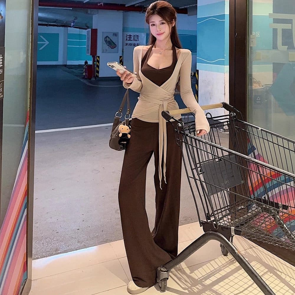 경관 그림 정가 봄 여름 한 부서 디자인 센스 세트 여성 코트 인사이드 가져 가라. 행침 목 캐미솔 투피스 세트 맨위 이미지 4