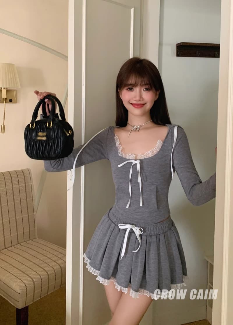 레이스 조각 회색 쇼트 스타일 티셔츠 후드 티 스웨터 핫걸 세트 여성 가을 한 마디 반신 스커트 캐주얼 투피스 세트 상세 이미지 4