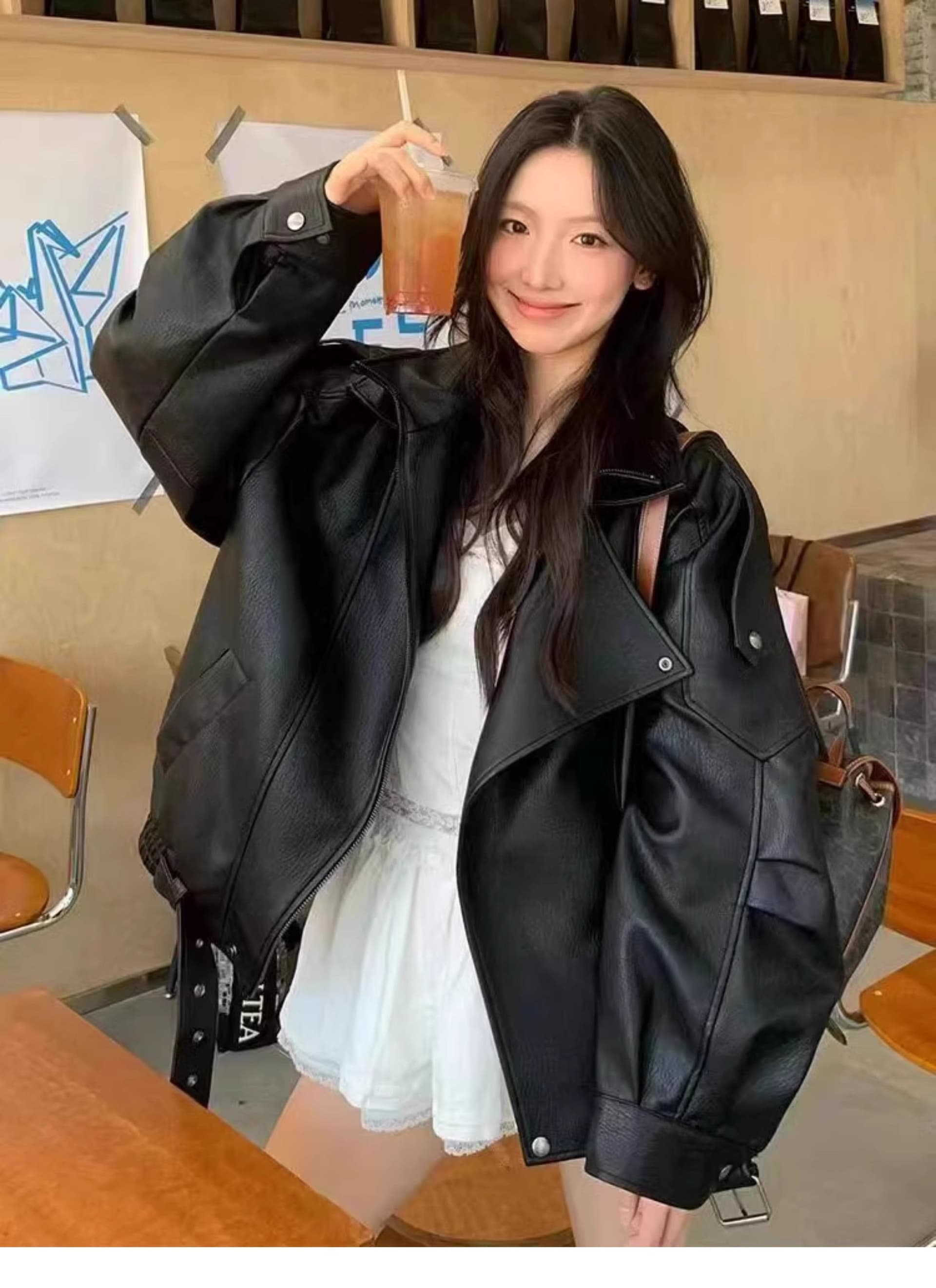 유럽 상품 레트로 고급 센스 가죽 재킷 여성 코트 2026 년 이른 가을 새로운 디자인 센스 pu 재킷 오토바이 서비스 맨위 상세 이미지 3