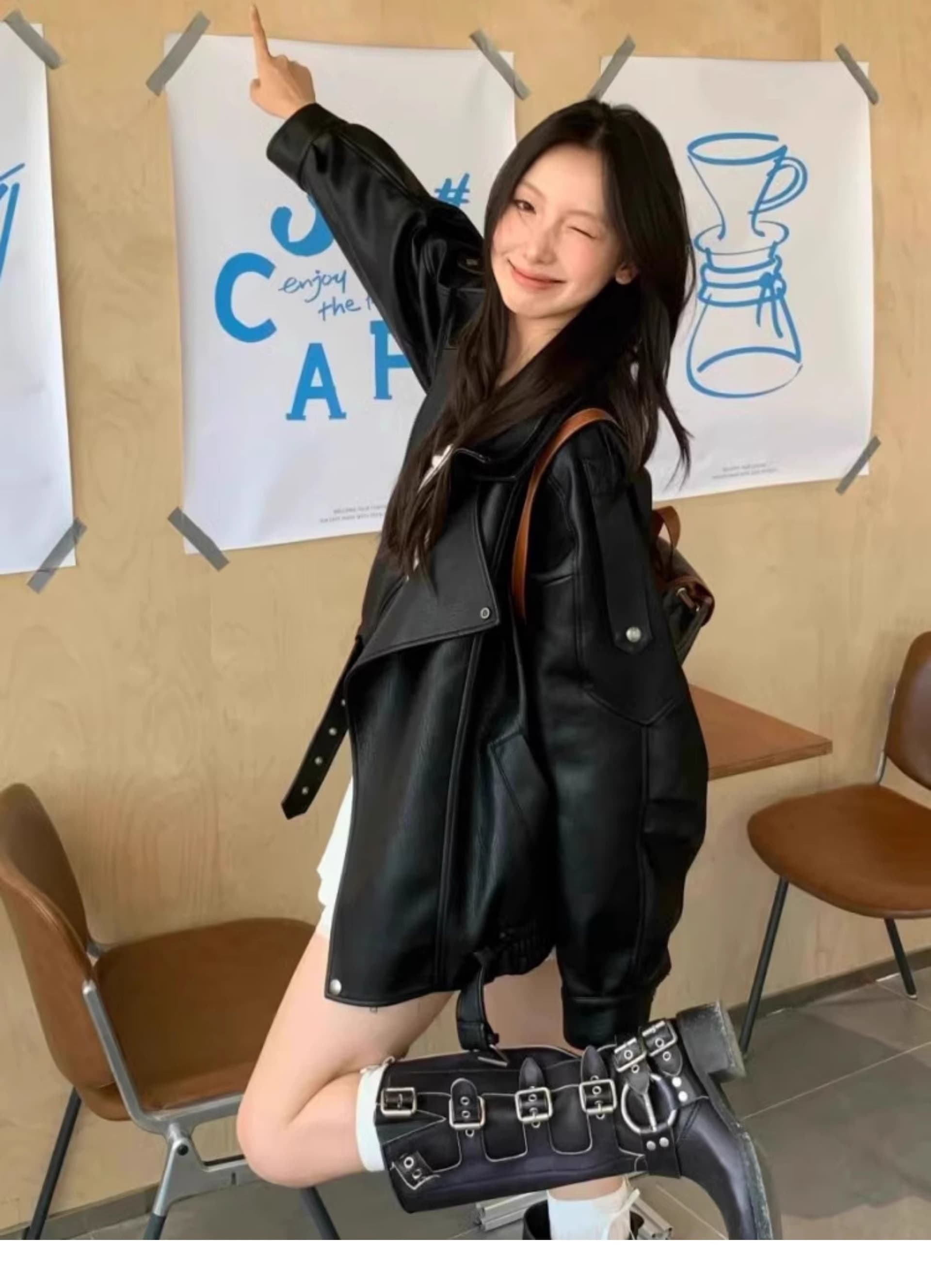 유럽 상품 레트로 고급 센스 가죽 재킷 여성 코트 2026 년 이른 가을 새로운 디자인 센스 pu 재킷 오토바이 서비스 맨위 상세 이미지 5