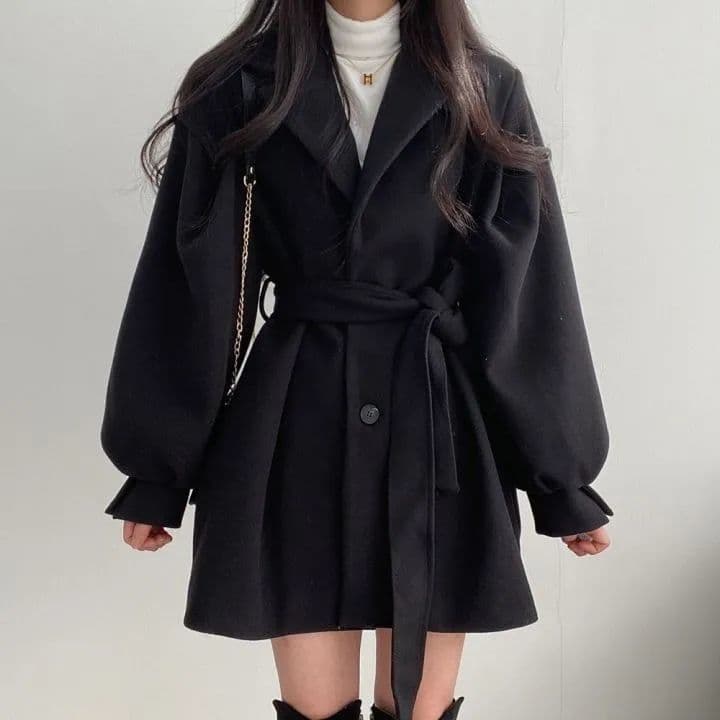 한국 스타일 chic 가을 겨울 그는 벤 바람 솜을 넣은 코트 여성 모직 정장 칼라 중간 길이 작은 키 모직 여성 코트 이미지 4