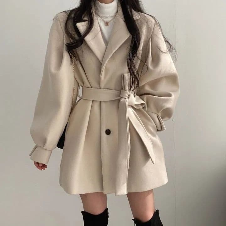 한국 스타일 chic 가을 겨울 그는 벤 바람 솜을 넣은 코트 여성 모직 정장 칼라 중간 길이 작은 키 모직 여성 코트 상세 이미지 5