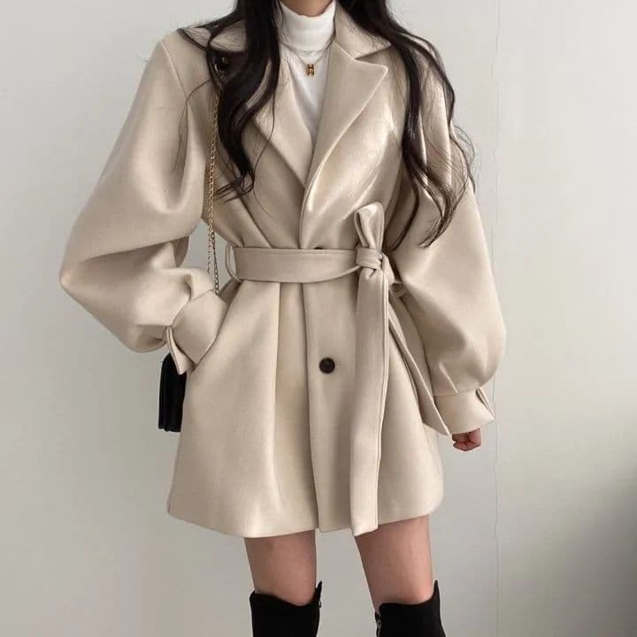 한국 스타일 chic 가을 겨울 그는 벤 바람 솜을 넣은 코트 여성 모직 정장 칼라 중간 길이 작은 키 모직 여성 코트 상세 이미지 6