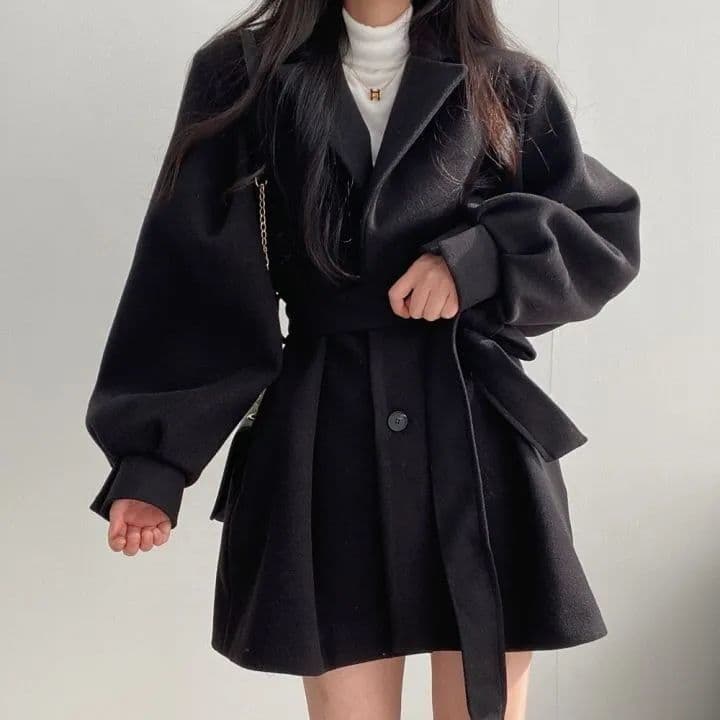 한국 스타일 chic 가을 겨울 그는 벤 바람 솜을 넣은 코트 여성 모직 정장 칼라 중간 길이 작은 키 모직 여성 코트 상세 이미지 9