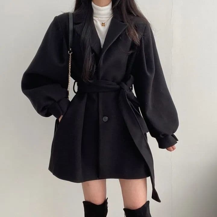 한국 스타일 chic 가을 겨울 그는 벤 바람 솜을 넣은 코트 여성 모직 정장 칼라 중간 길이 작은 키 모직 여성 코트 상세 이미지 10
