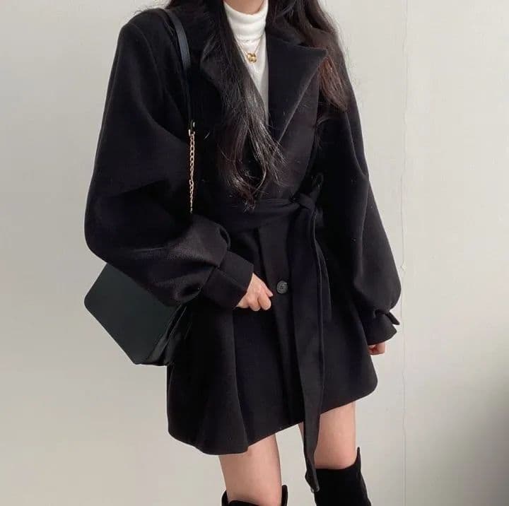 한국 스타일 chic 가을 겨울 그는 벤 바람 솜을 넣은 코트 여성 모직 정장 칼라 중간 길이 작은 키 모직 여성 코트 상세 이미지 12