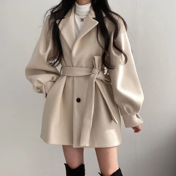 한국 스타일 chic 가을 겨울 그는 벤 바람 솜을 넣은 코트 여성 모직 정장 칼라 중간 길이 작은 키 모직 여성 코트 상세 이미지 13