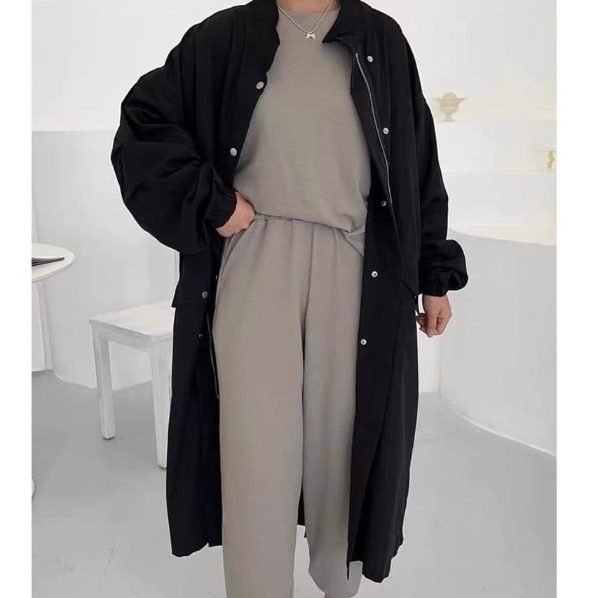 한국 chic 봄 가을 레트로 느긋한 바람 스탠드 칼라 싱글 줄 버튼 루즈핏 캐주얼 긴팔 중간 길이 바람막이 여성 코트 이미지 5