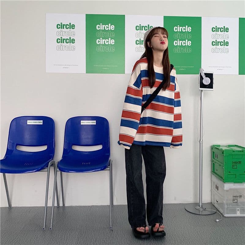 공식 그림 루즈핏 한국 스타일 기본 셔츠 일본식 스트라이프 긴팔 맨위 ins 여성 트렌디 봄 가을 상세 이미지 12