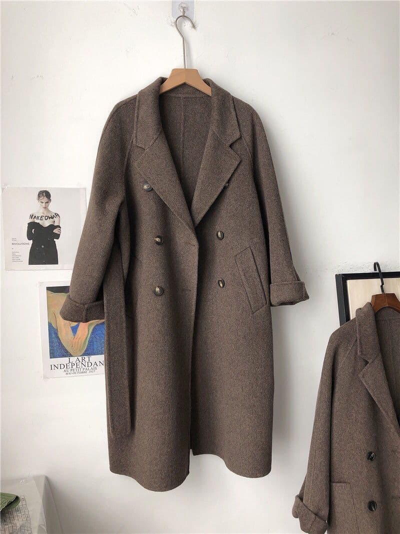 350 용과 봉황 뭐라구? 2026 가을 겨울 새로운 클래식 이중 버튼 모직 외투 중간 길이 모직 코트 여성 상세 이미지 2