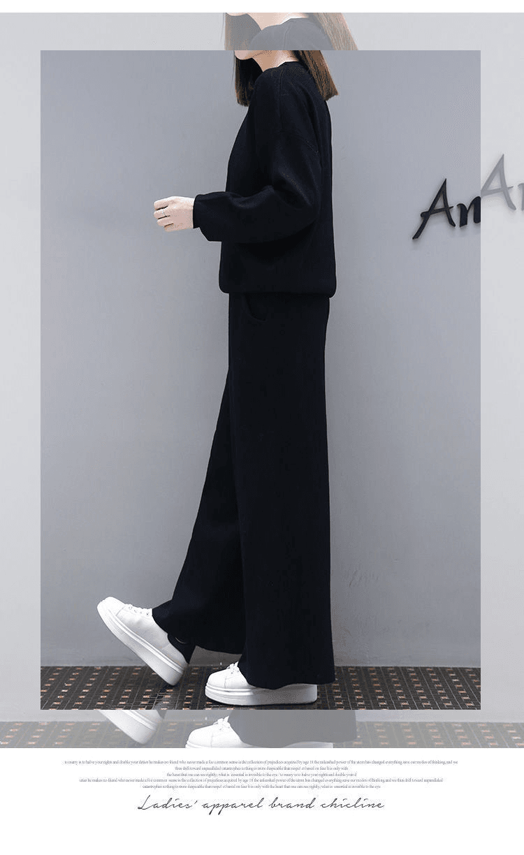 빅 사이즈 여성 의류 외국 가스 세트 여성 봄 드레스 새로운 지방 mm 표지 배 숨기기 고기 슬림해 보이는 와이드 레그 팬츠 캐주얼 투피스 세트 상세 이미지 8