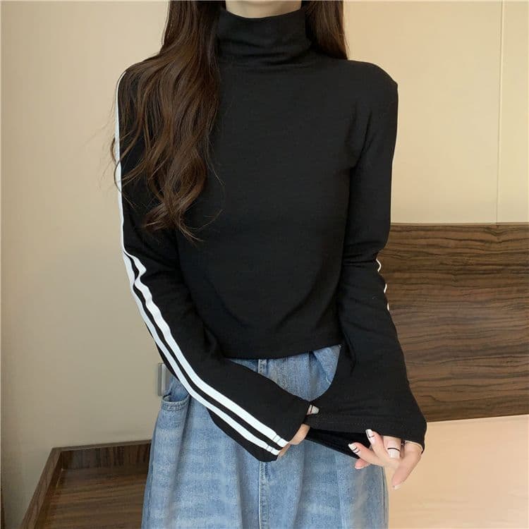 양면 De 플러시 원단 터틀넥 몸매 가꾸기 슬림해 보이는 긴팔 티셔츠 여성 새로운 상세 이미지 14