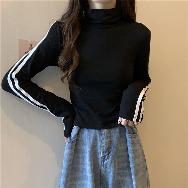 양면 De 플러시 원단 터틀넥 몸매 가꾸기 슬림해 보이는 긴팔 티셔츠 여성 새로운 상세 이미지 16