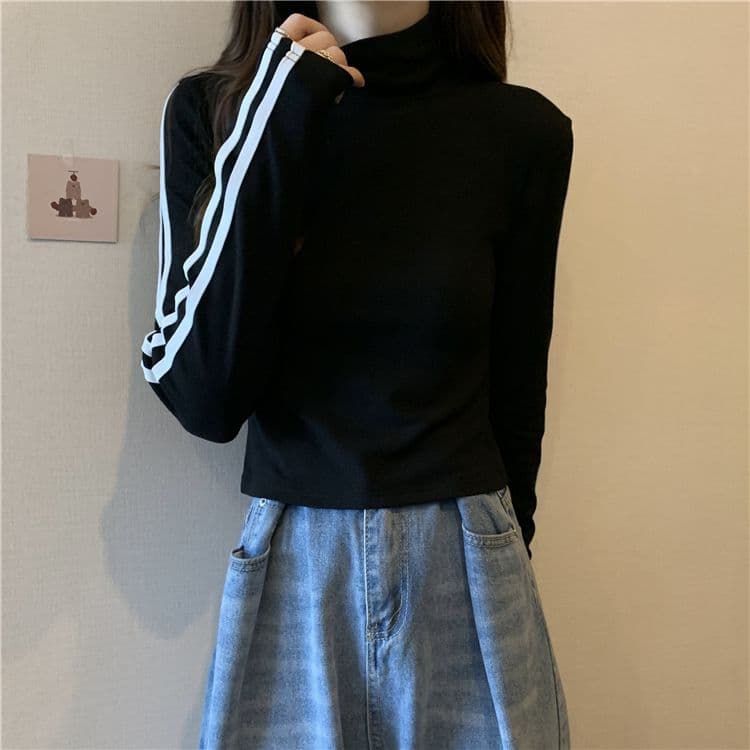양면 De 플러시 원단 터틀넥 몸매 가꾸기 슬림해 보이는 긴팔 티셔츠 여성 새로운 상세 이미지 17