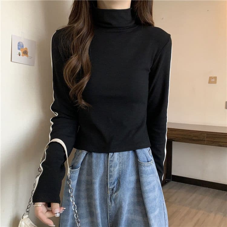 양면 De 플러시 원단 터틀넥 몸매 가꾸기 슬림해 보이는 긴팔 티셔츠 여성 새로운 상세 이미지 18