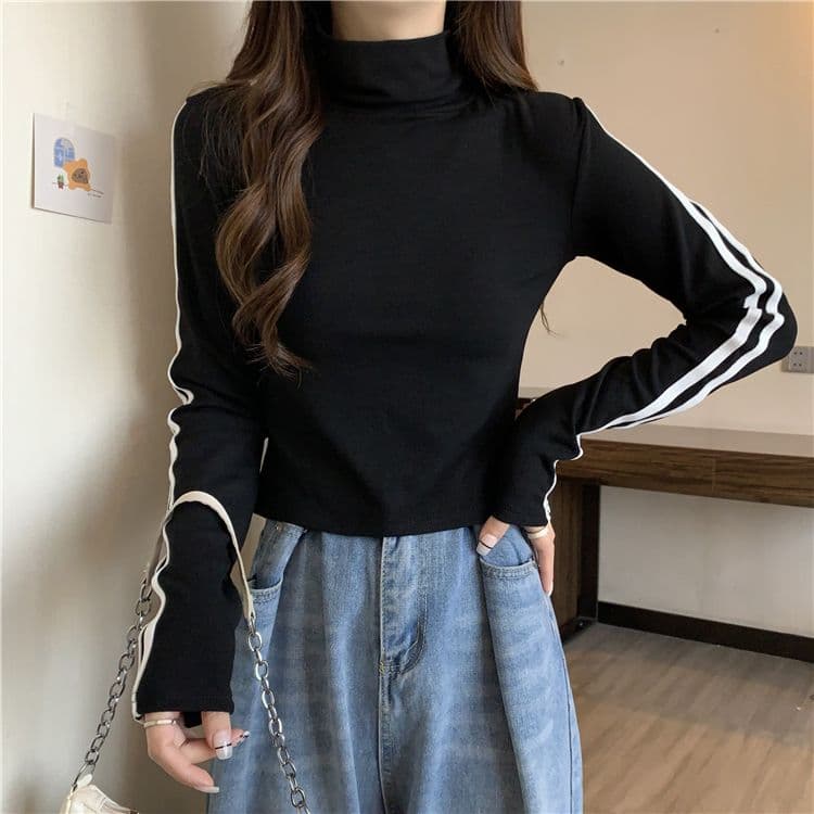 양면 De 플러시 원단 터틀넥 몸매 가꾸기 슬림해 보이는 긴팔 티셔츠 여성 새로운 상세 이미지 19