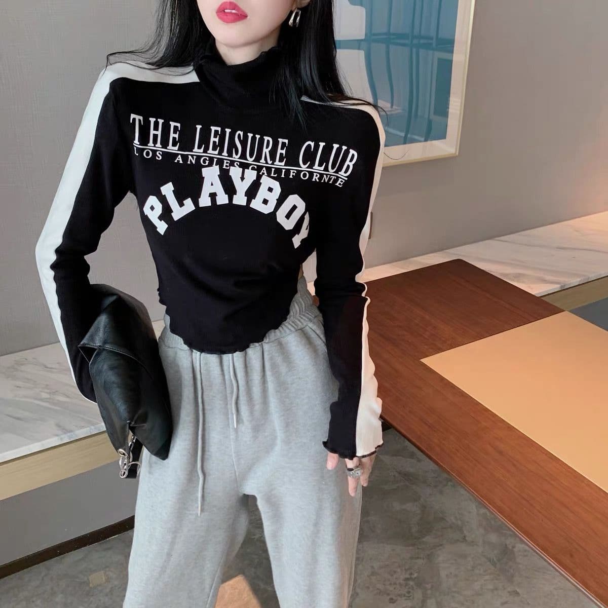 양면 De 플러시 원단 터틀넥 기본 셔츠 인사이드 가져 가라. Chic 맨위 이미지 4